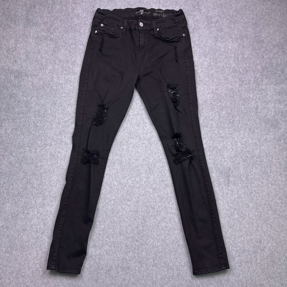 7 For All Mankind Ankle Skinny Jeans Womens 28 Black Denim Distressed